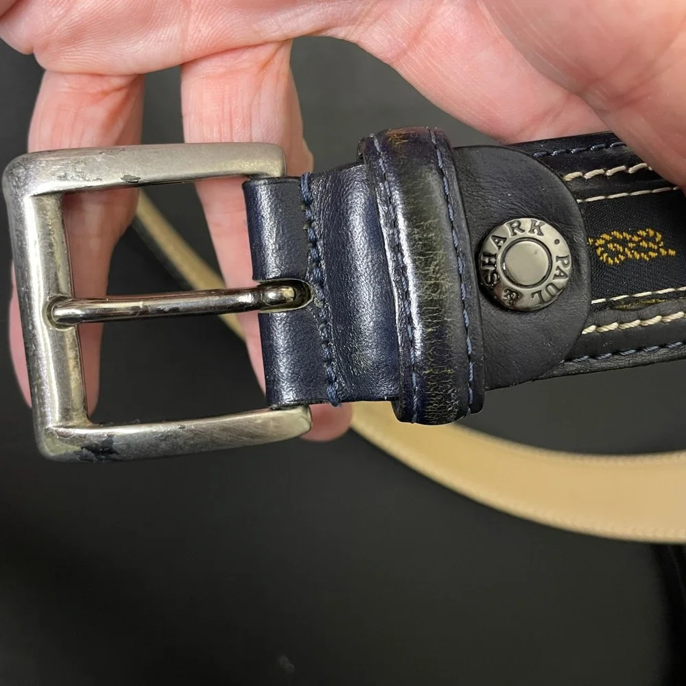 Paul & Shark Yachting Belt 95 38 Navy Blue Leather Nautical Flag Embroidered